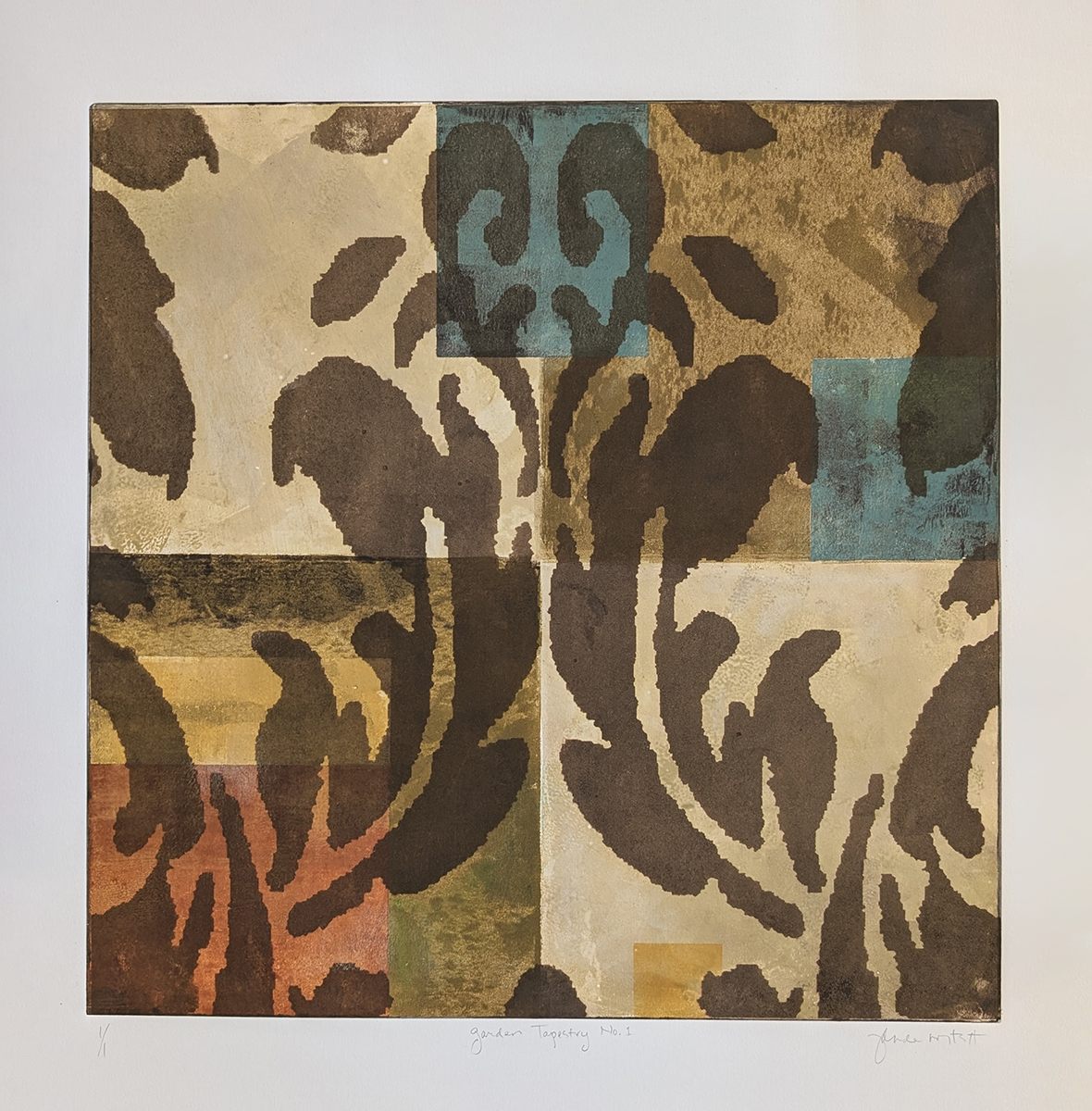 JONDE NORTHCUTT - GARDEN TAPESTRY NO. 1 - MONOTYPE - 17 X 17