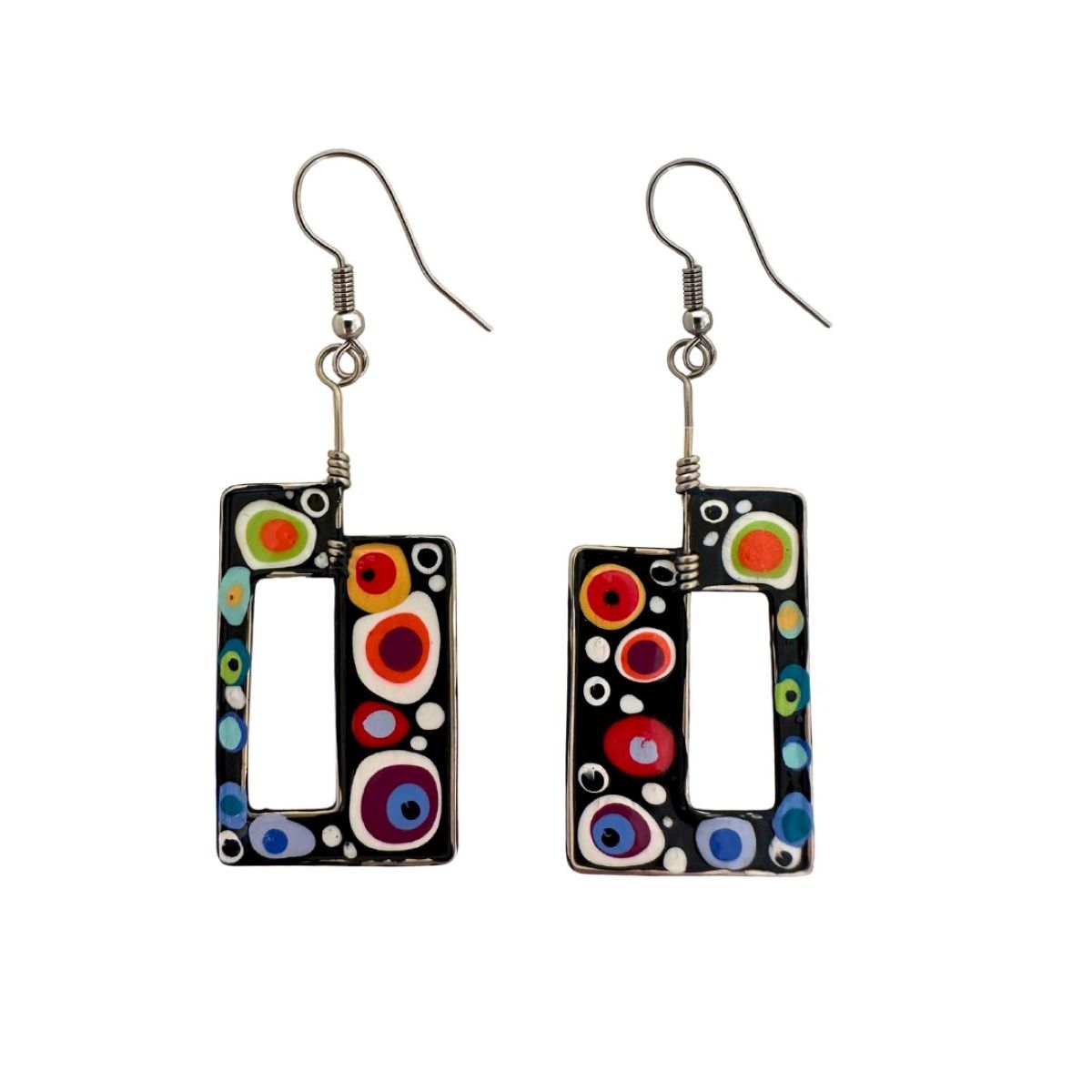 CECILIA RINCON - LG RECTANGLE EARRINGS BLK - ENAMEL