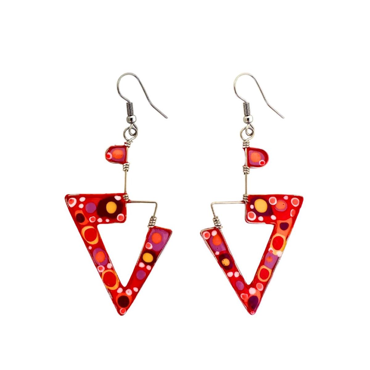 CECILIA RINCON - LG TRIANGLE EARRINGS ORG/PINK - ENAMEL