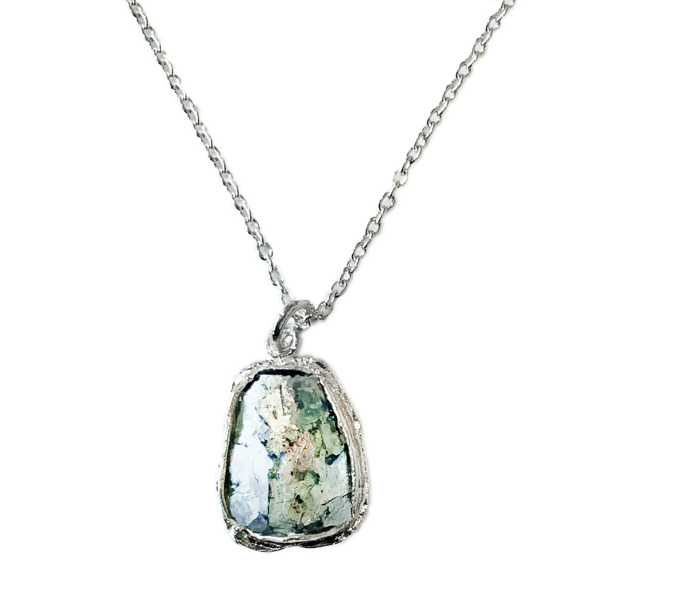 SAPHARIM RAHAV - ROMAN GLASS TRAPEZOID NECKLACE - STERLING & ROMAN GLASS