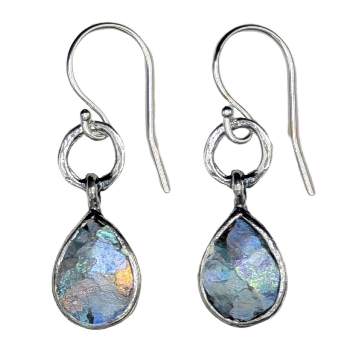 SAPHARIM RAHAV - TEARDROP ROMAN GLASS EARRINGS - STERLING SILVER
