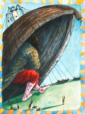 KIMBERLY BULCKEN ROOT - UNDER BOAT - WATERCOLOR - 9 X 13