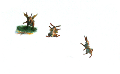 KIMBERLY BULCKEN ROOT - 3 RABBITS - WATERCOLOR - 7 X 4