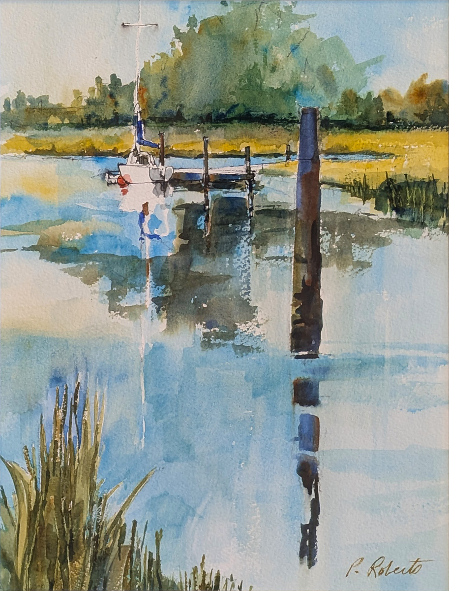 PETE ROBERTS - DOCKED BOAT - WATERCOLOR - 12 X 15