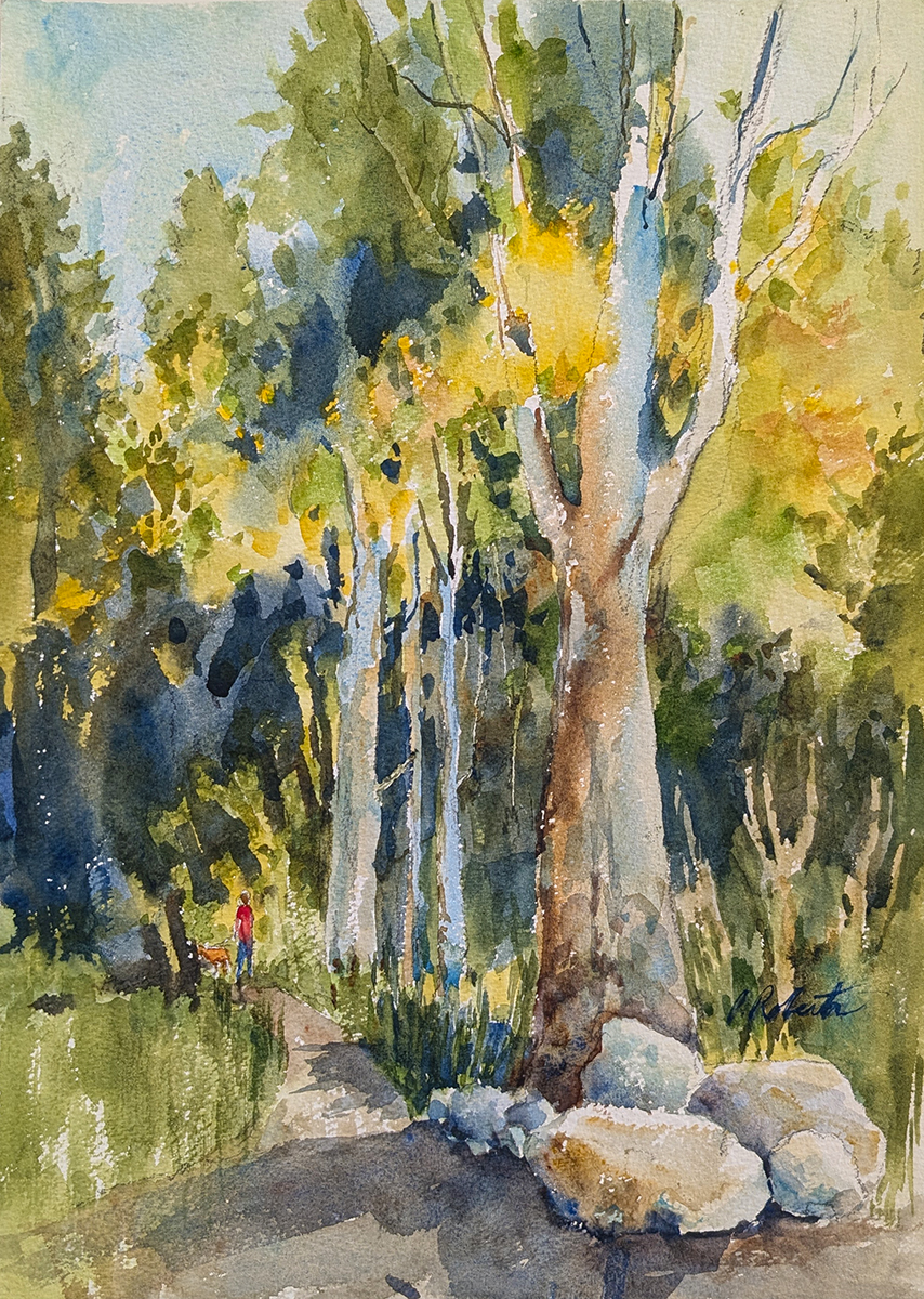 PETE ROBERTS - WALK IN THE WOODS - WATERCOLOR - 12 X 15