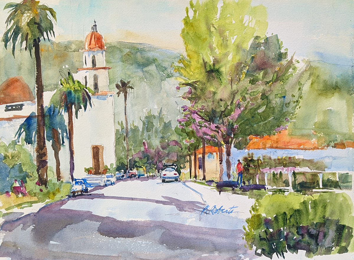 PETE ROBERTS - DOWNTOWN SAN JUAN CAPISTRANO - WATERCOLOR - 12.5 X 9