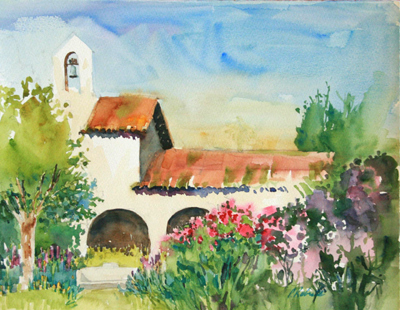 PETE ROBERTS - MISSION FLOWERS - WATERCOLOR - 13.25 X 10.25