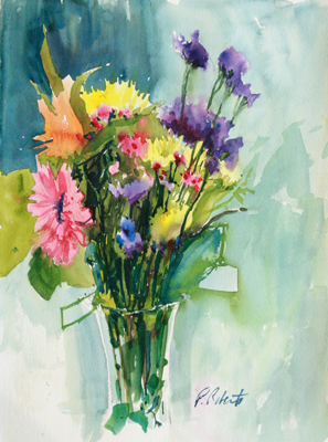 PETE ROBERTS - MAY FLOWERS - WATERCOLOR - 11 X 14.5