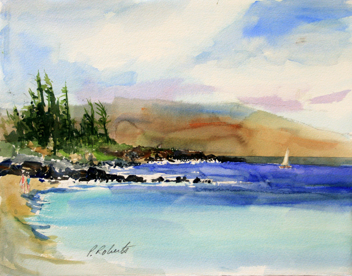 PETE ROBERTS - WINDSWEPT BAY - WATERCOLOR - 15 x 11.5