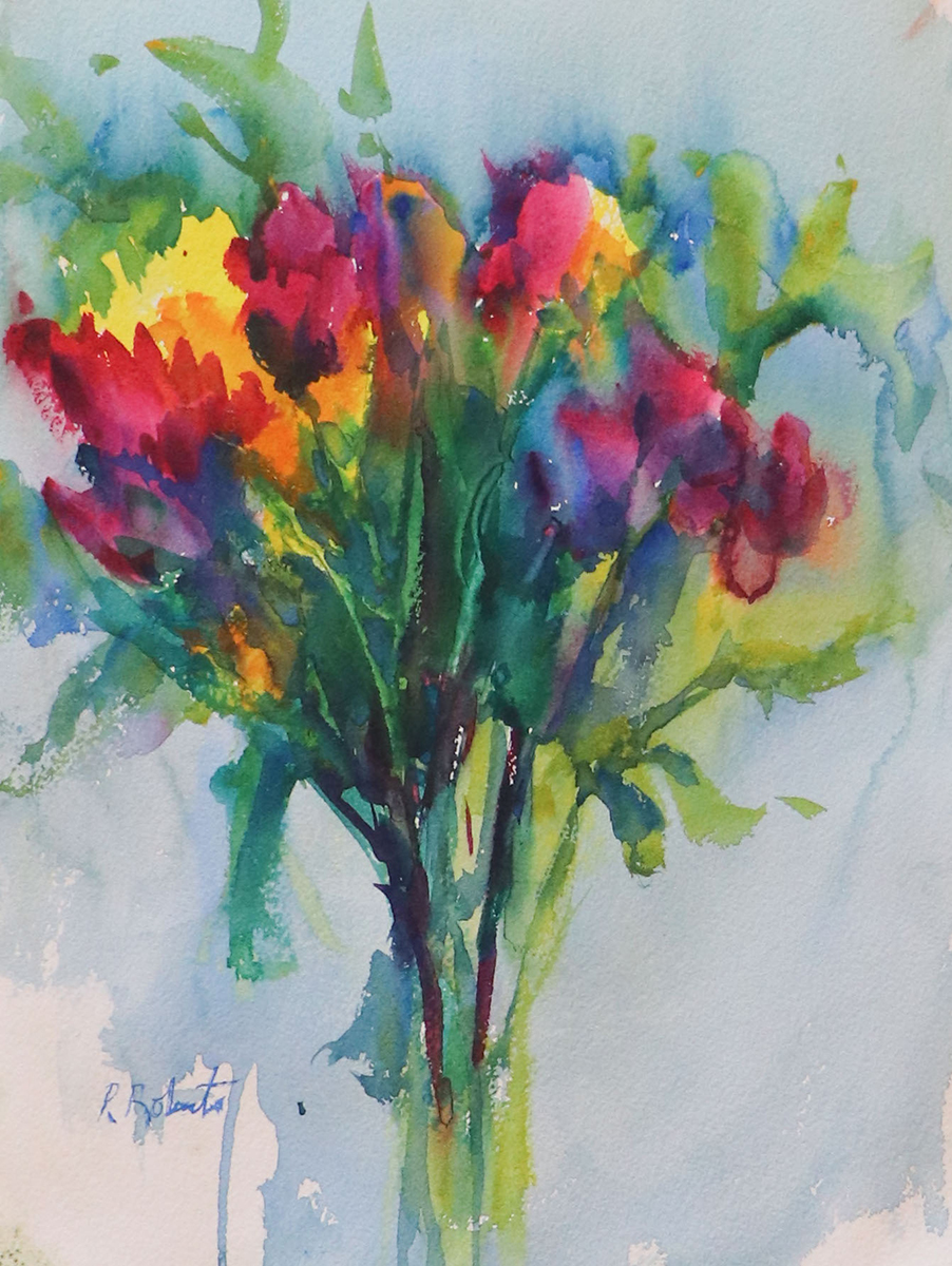 PETE ROBERTS - SPRING FLOWERS - WATERCOLOR - 15 X 11