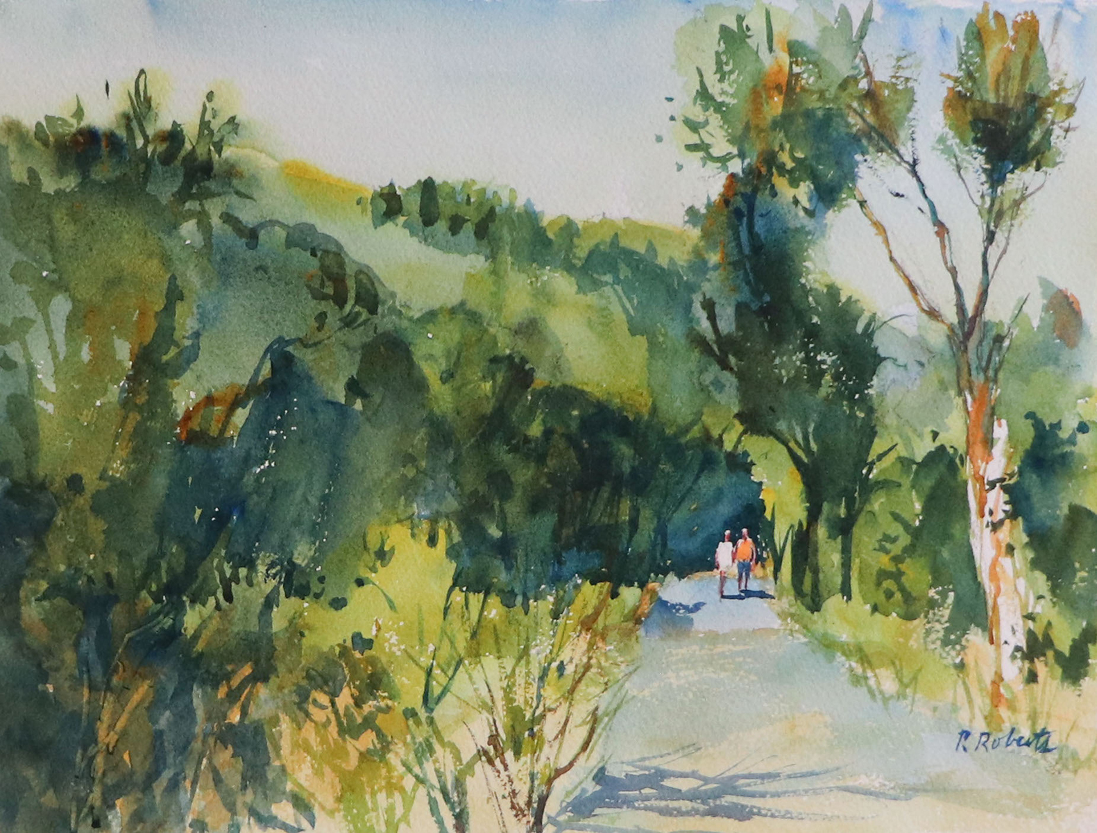 PETE ROBERTS - AFTERNOON WALK - WATERCOLOR - 11 X 15