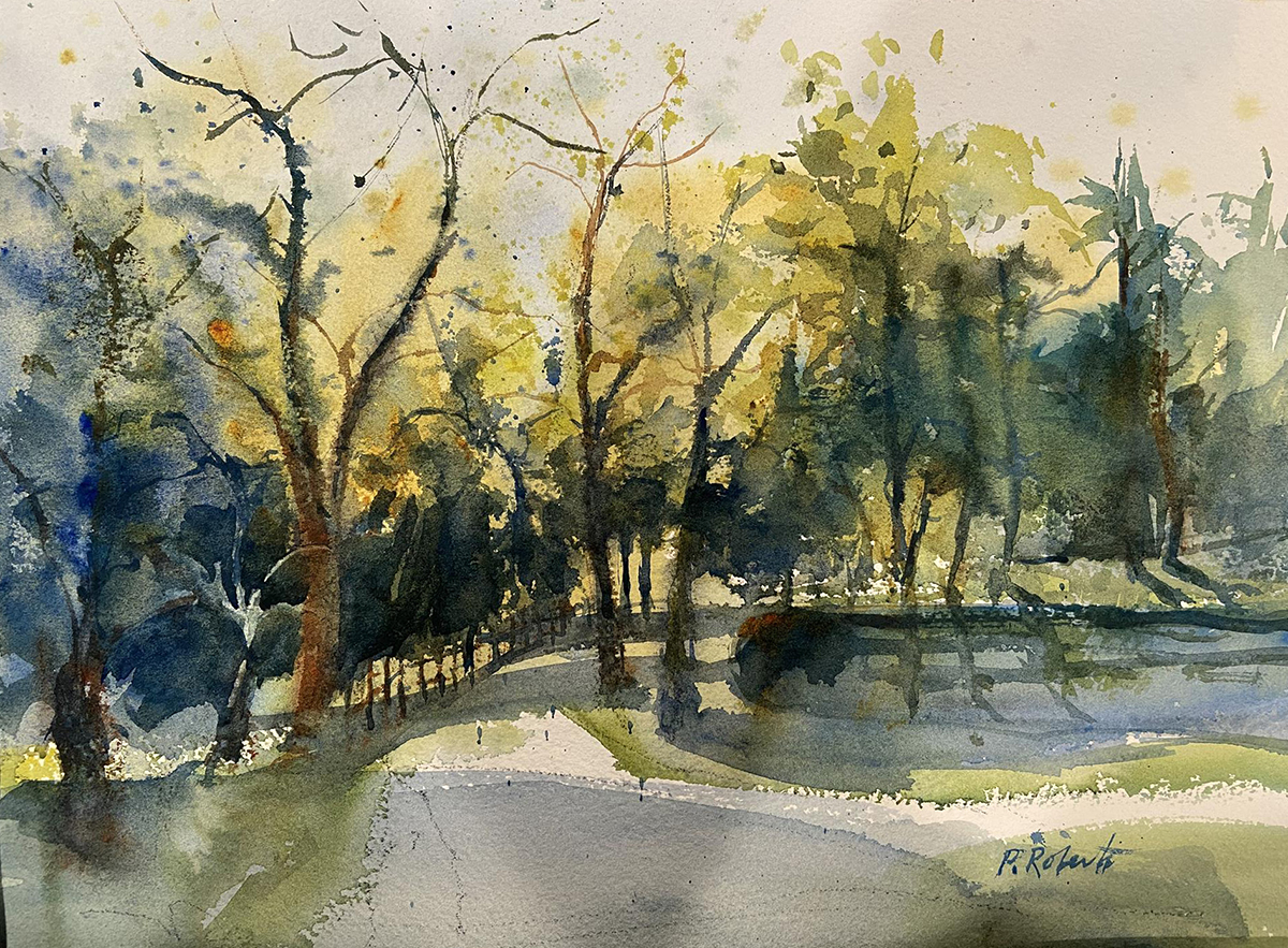 PETE ROBERTS - AFTERNOON IN THE PARK - WATERCOLOR - 14 X 10