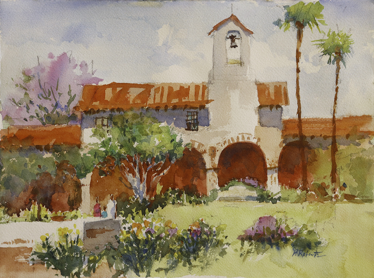 PETE ROBERTS - MISSION VISIT - WATERCOLOR - 15 x 11