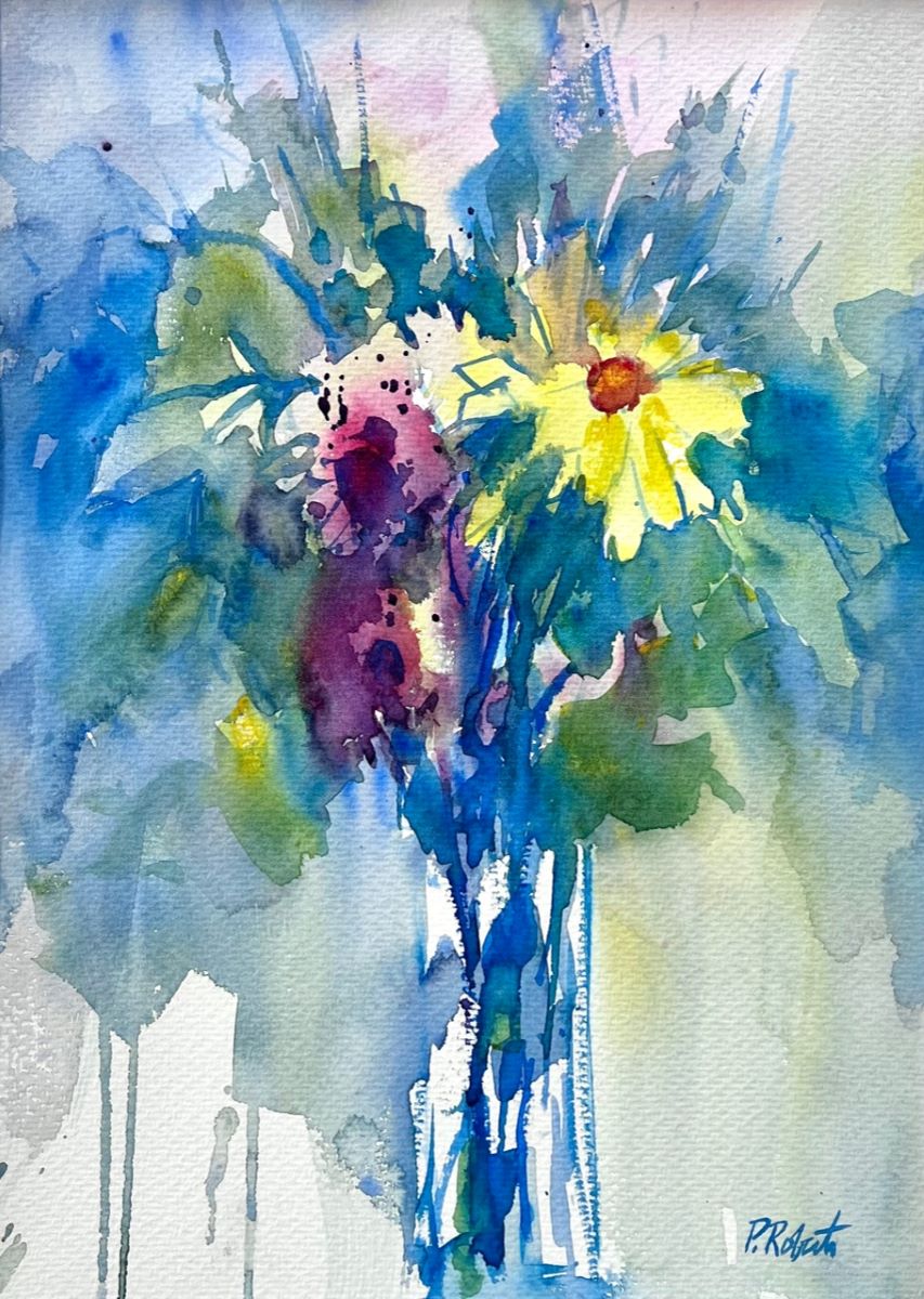 PETE ROBERTS - BLUE BOUQUET - WATERCOLOR - 10.5 X 14.5