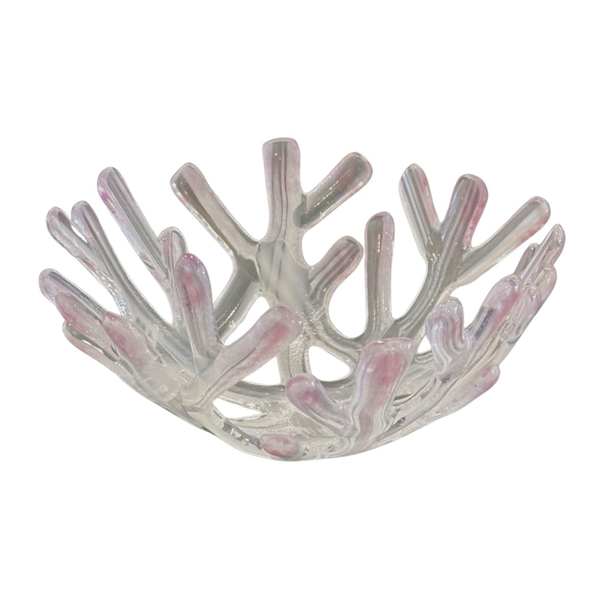 STEVEN BAY - SMALL WHITE AND PURPLE CORAL BOWL - GLASS - 6 X 6