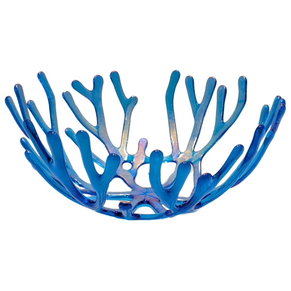 STEVEN BAY - LRG BLUE DICHROIC GLASS CORAL BOWL - GLASS - 8.5 X 3 X 8.5
