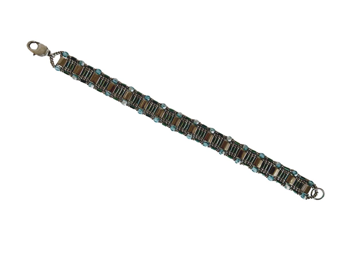 HEDDA SCHNUR - SINGLE ROW PALLADIUM TILA & AQUA BEADED BRACELET - BEADS