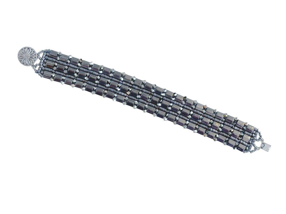 HEDDA SCHNUR - THREE ROW PALLADIUM TILA, SWAROVSKI CRYSTAL & ARGENTIUM BEADED BRACELET - BEADS
