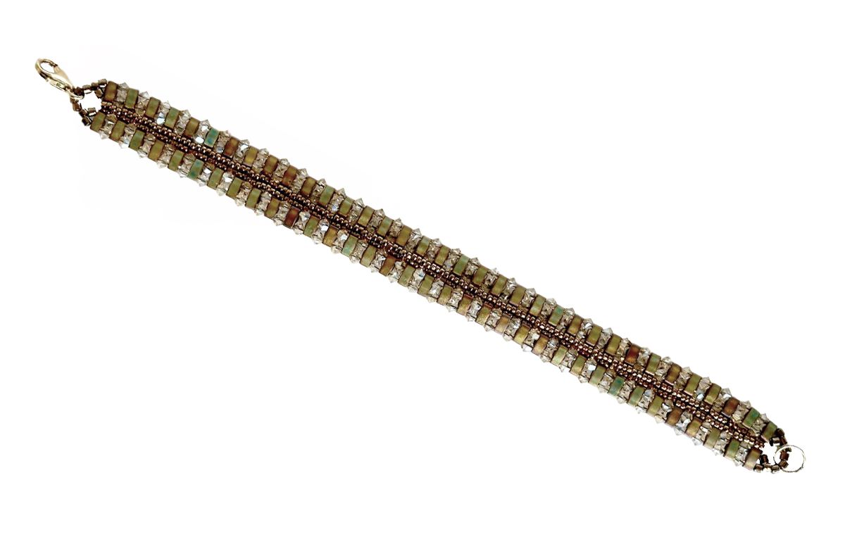 HEDDA SCHNUR - TWO ROW METALIC TAN TILA & SWAROVSKI CRYSTAL BEADED BRACELET - BEADS