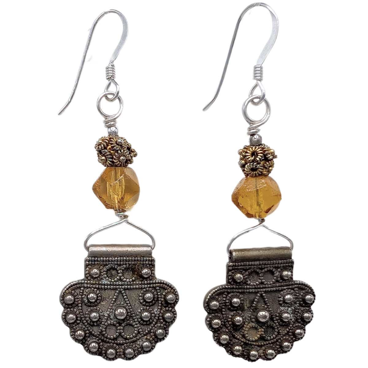 JANET SEWARD - ANTIQUE MAURITANIAN GILDED SILVER WITH AMBER BEADS - STERLING SILVER