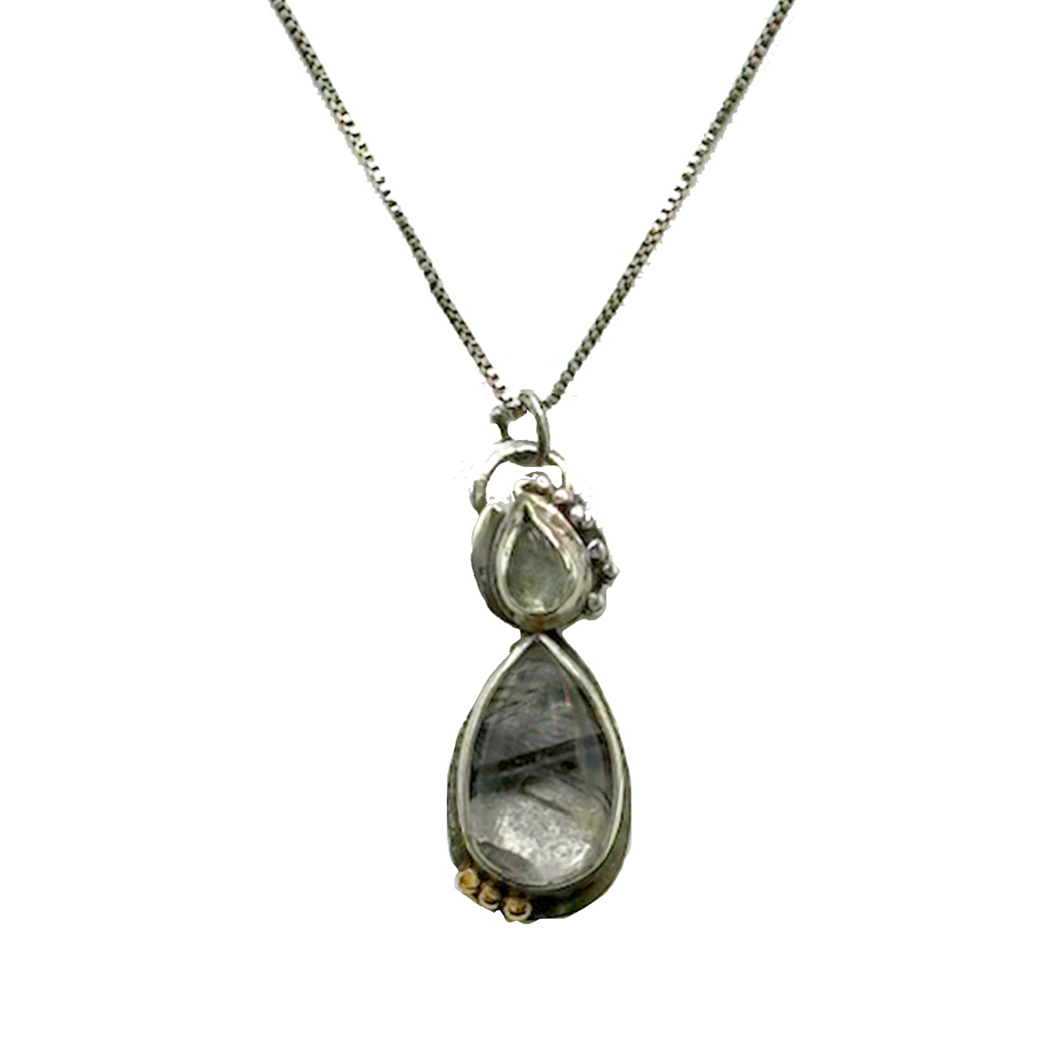MONIQUE SELWITZ - STERLING SILVER NECKLACE W/ TWO RUTILATED QUARTZ - STERLING & GEMSTONE