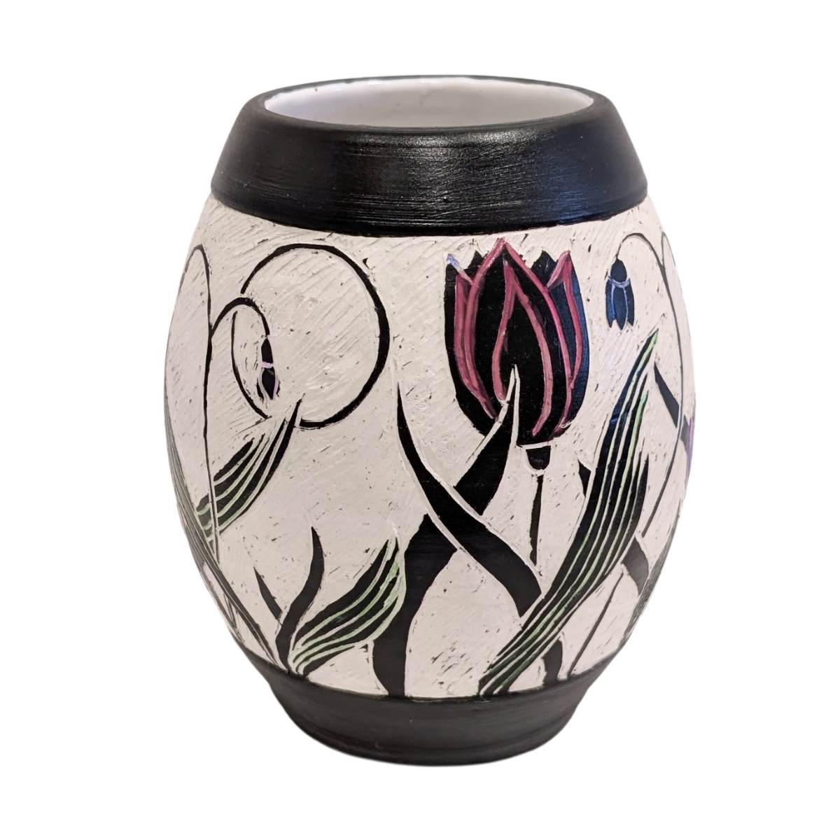 MAGIE SMITH-FLEISHER - SGRAFFITO FLOWER VASE - CERAMIC - 5 X 6 X 4