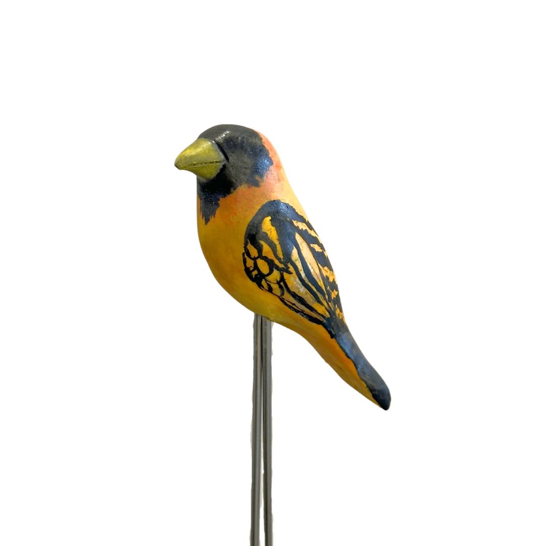 MAGIE SMITH-FLEISHER - ORANGE/ BLACK BIRD STAND - CERAMIC - 4.5 X 8.5 X 4.5