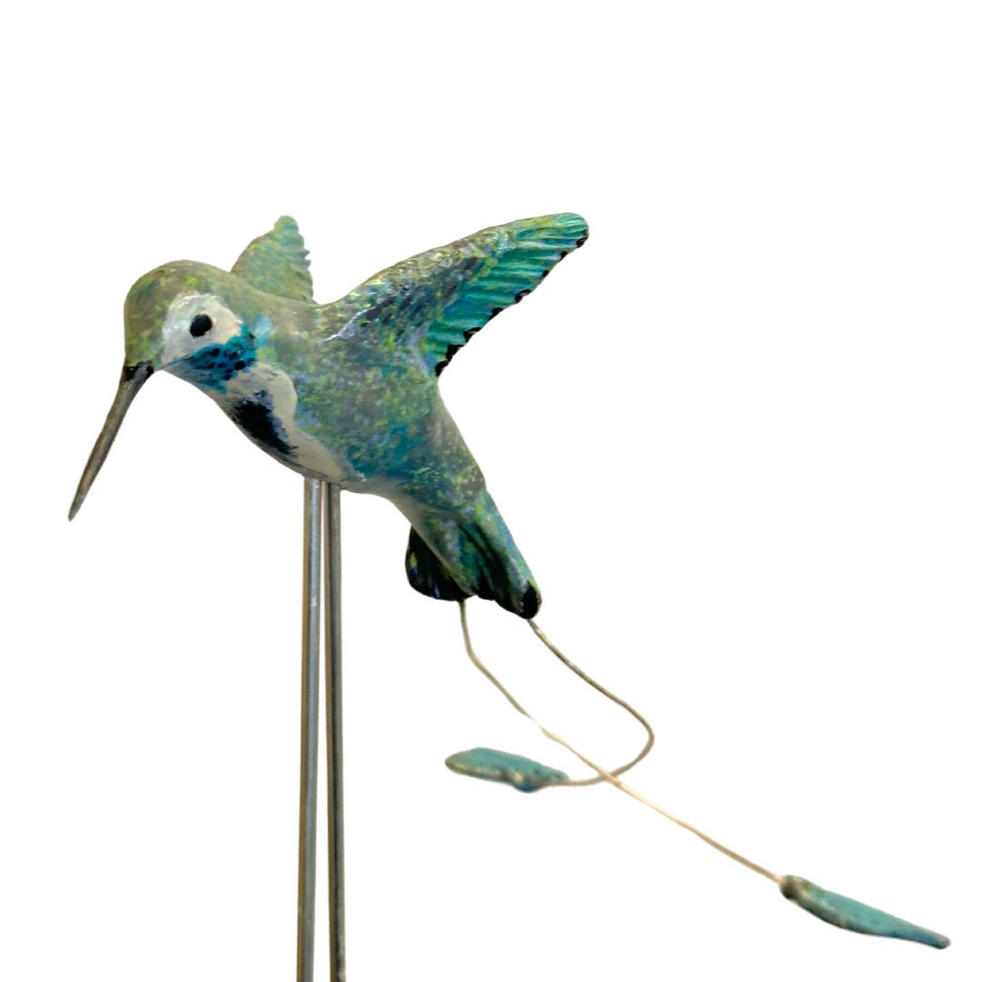 MAGIE SMITH-FLEISHER - BLUE HUMMINGBIRD STAND - CERAMIC - 5 X 11 X 5