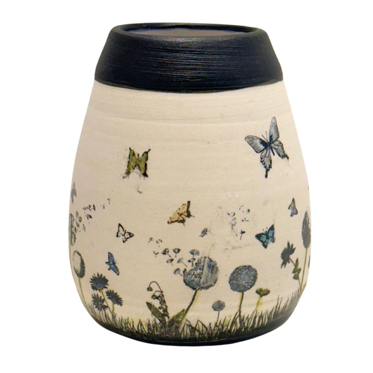 MAGIE SMITH-FLEISHER - BUTTERFLY & FLOWER VASE - CERAMIC - 4 X 4.5 X 4