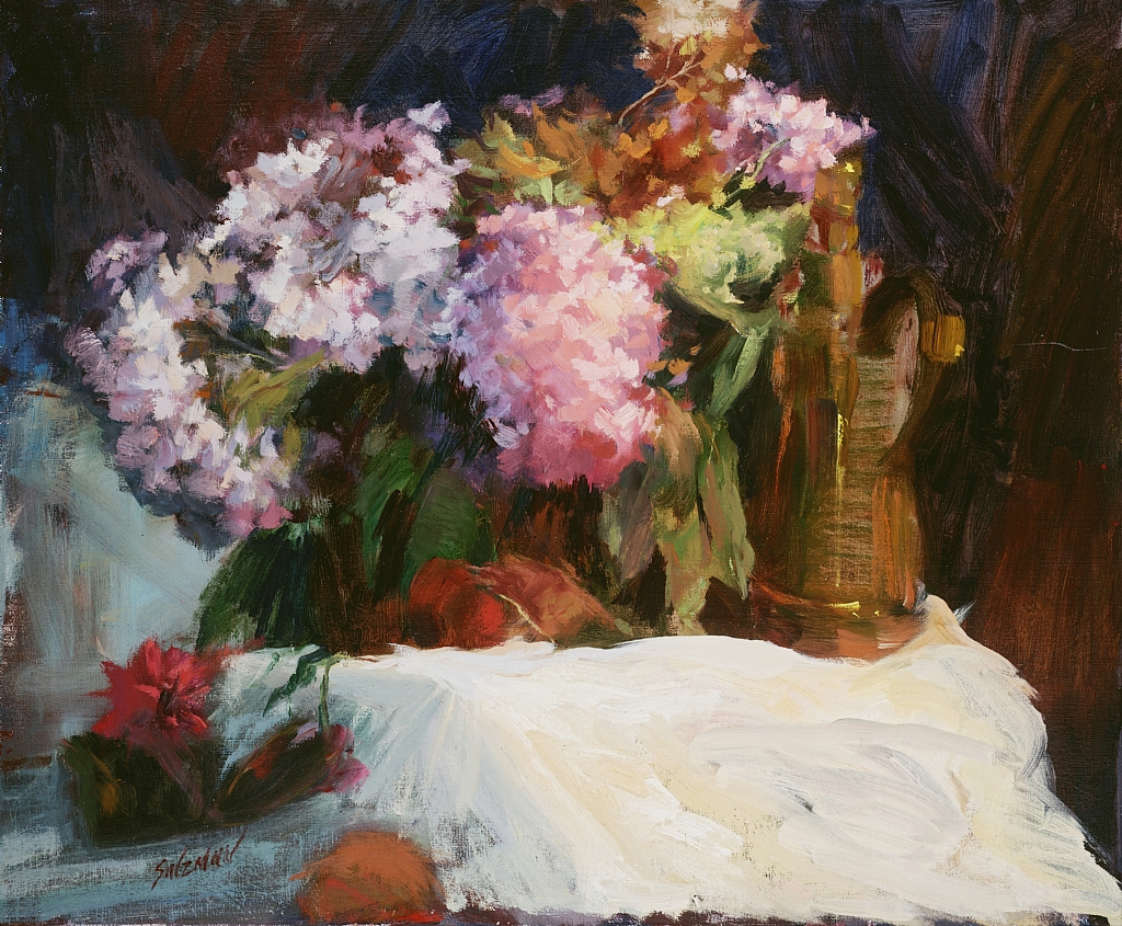 JANINE SALZMAN - HYDRANGEAS - OIL ON LINEN - 24 X 20