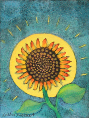 KRISTINA SWARNER - SUN AND SUNFLOWER - MIXED MEDIA ON PAPER - 4 X 5.25
