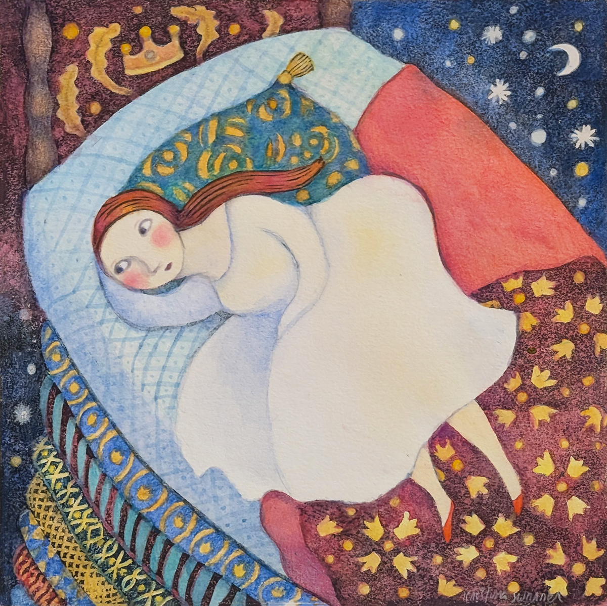 KRISTINA SWARNER - THE PRINCESS & THE PEA - MIXED MEDIA ON PAPER - 8 X 8