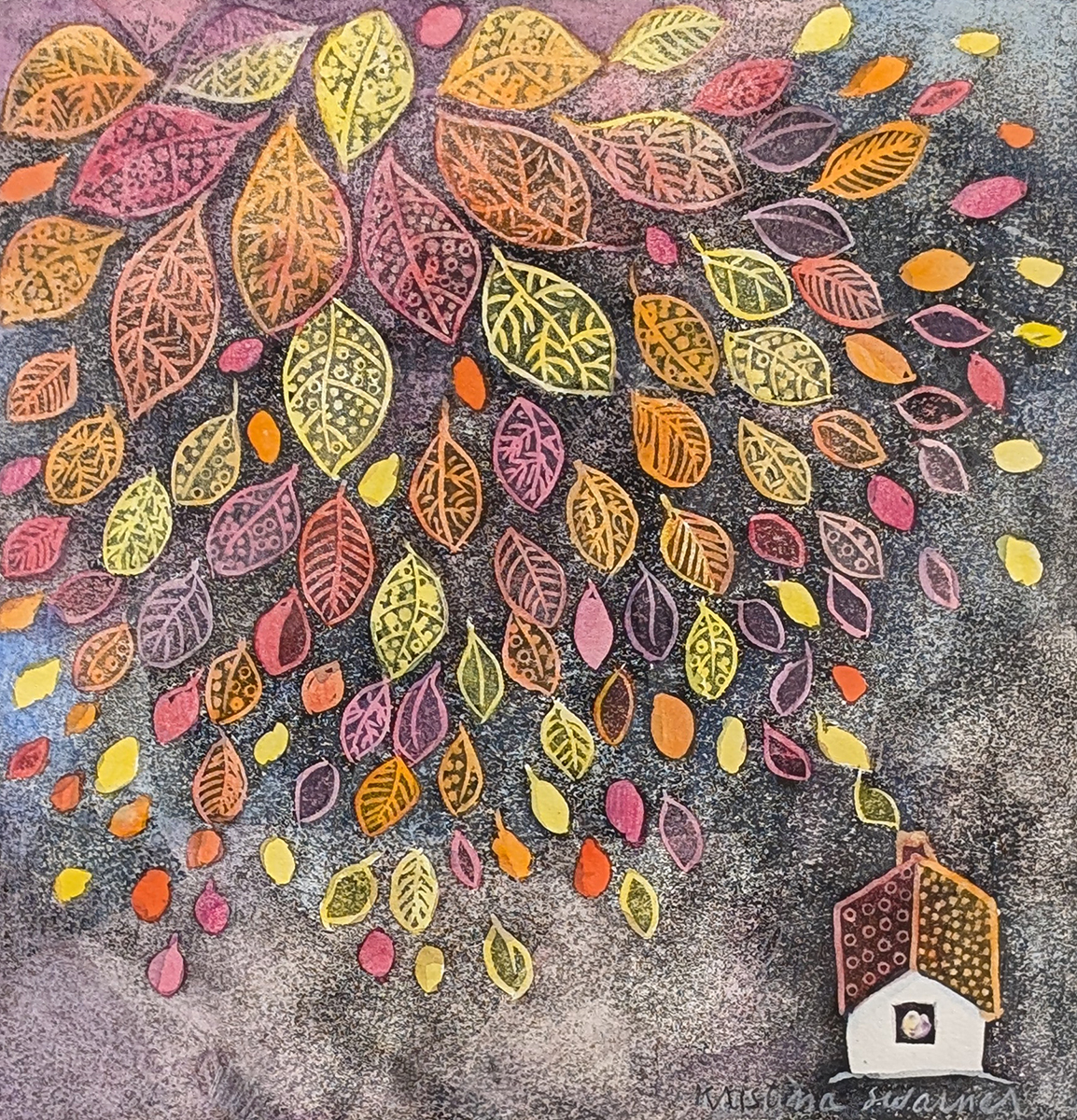 KRISTINA SWARNER - AUTUMN HOUSE - MIXED MEDIA ON PAPER - 8 X 8