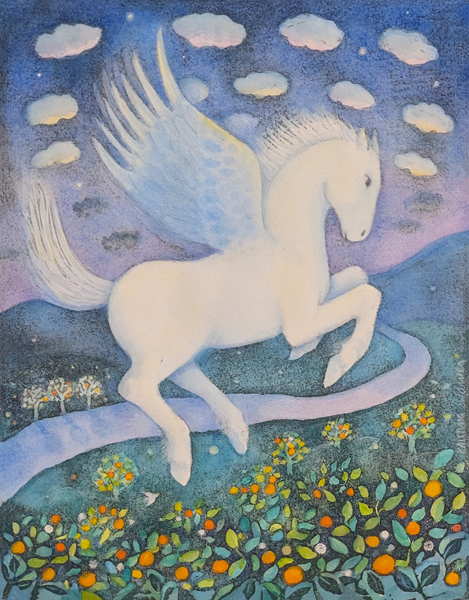 KRISTINA SWARNER - PEGASUS - MIXED MEDIA ON PAPER - 9.25 X 12