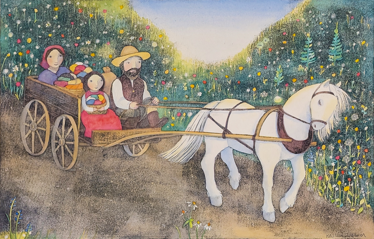 KRISTINA SWARNER - GOING TO MARKET - MIXED MEDIA ON PAPER - 17.75 X 11.75