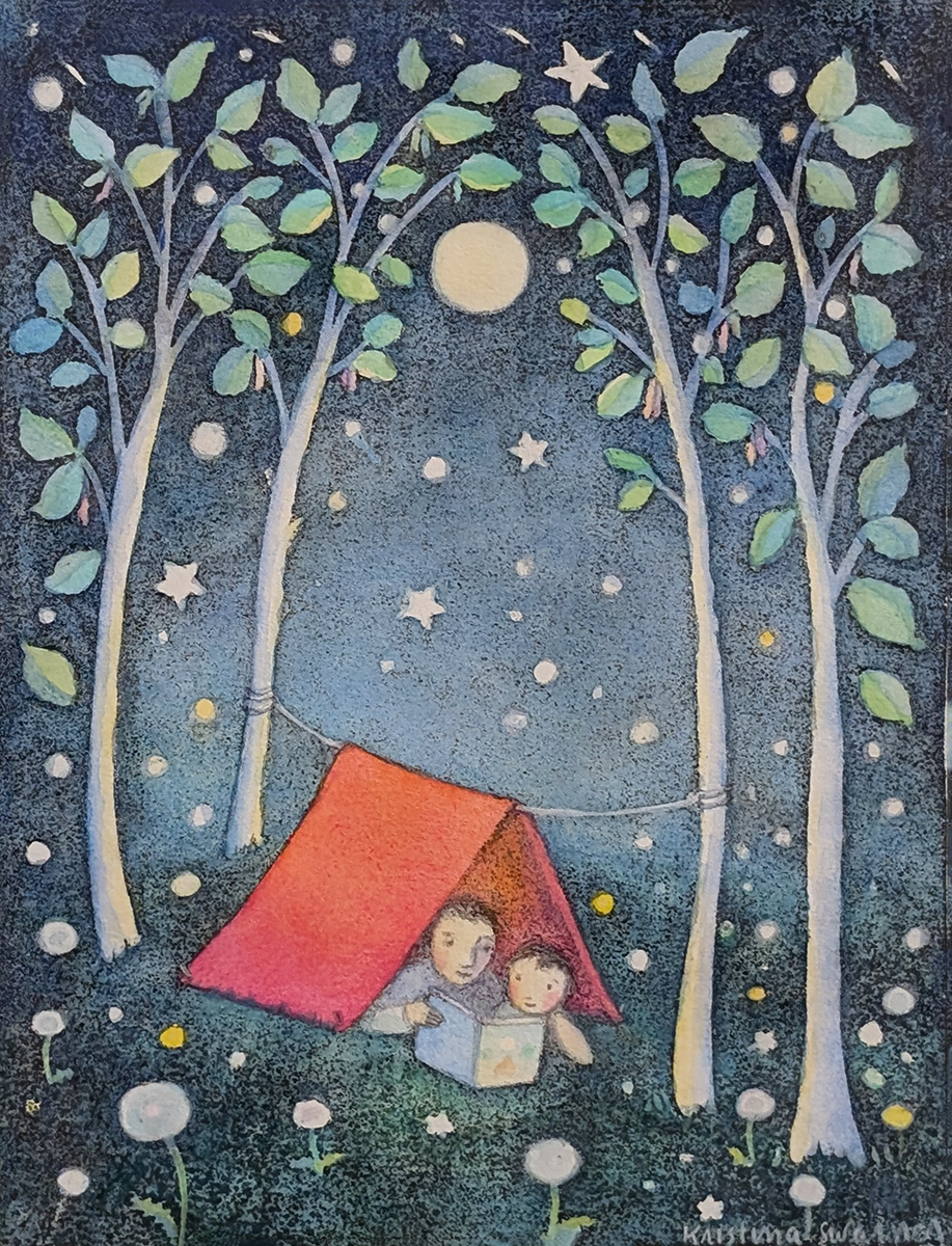 KRISTINA SWARNER - CAMPING - MIXED MEDIA ON PAPER - 6.25 X 8