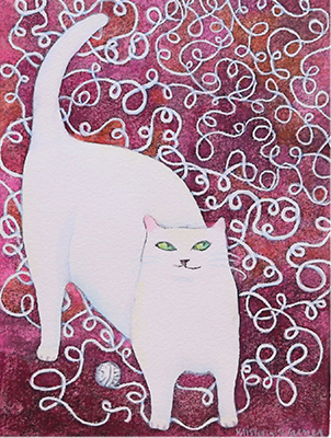 KRISTINA SWARNER - RED CAT KRISTINA SWARNER - RED CAT - MIXED MEDIA ON PAPER - 7.5 X 11.25