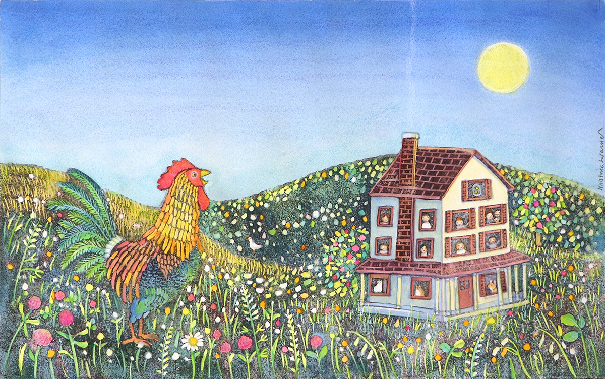 KRISTINA SWARNER - THE ITTY-BITTY HOUSE - MIXED MEDIA ON PAPER - 20.5 x 13.5