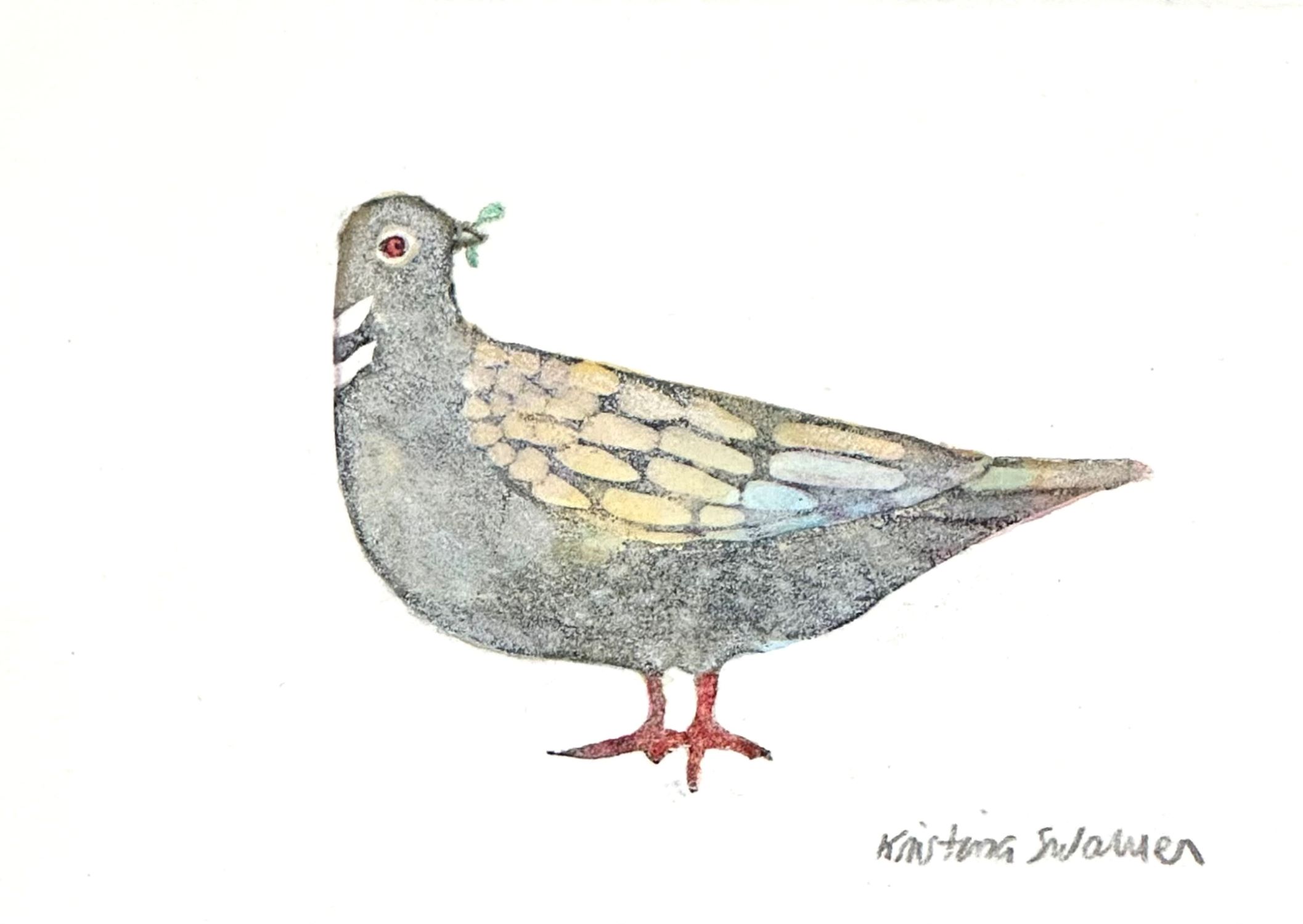 KRISTINA SWARNER - A PIGEON - MIXED MEDIA ON PAPER - 4 X 3