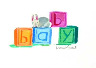 MELISSA SWEET - BABY BLOCKS - MIXED MEDIA ON PAPER - 5 X 3