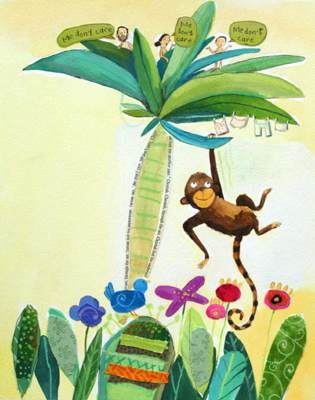 MELISSA SWEET - MONKEY IN TREE - MIXED MEDIA ON PAPER - 9.5 X 12