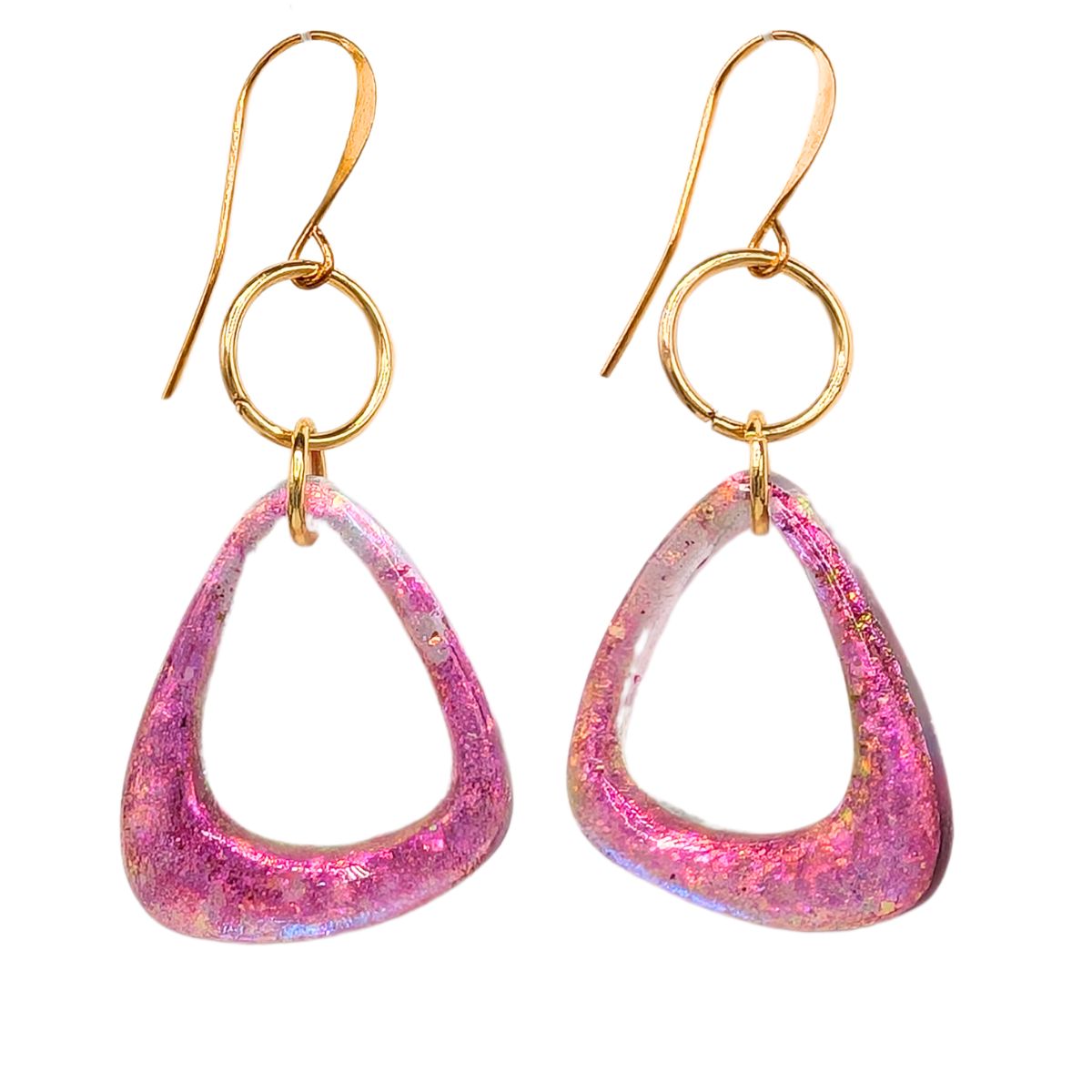 SHELLEY NORDMAN - SMALL GOLD AND PINK ORGANIC HOOP - MIXED MEDIA