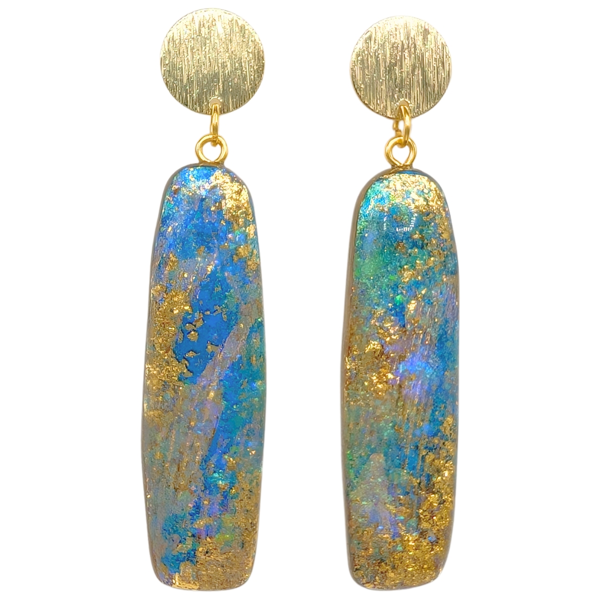 SHELLEY NORDMAN - GOLD & BLUE MULTICHROME RECT EARRINGS - MIXED MEDIA