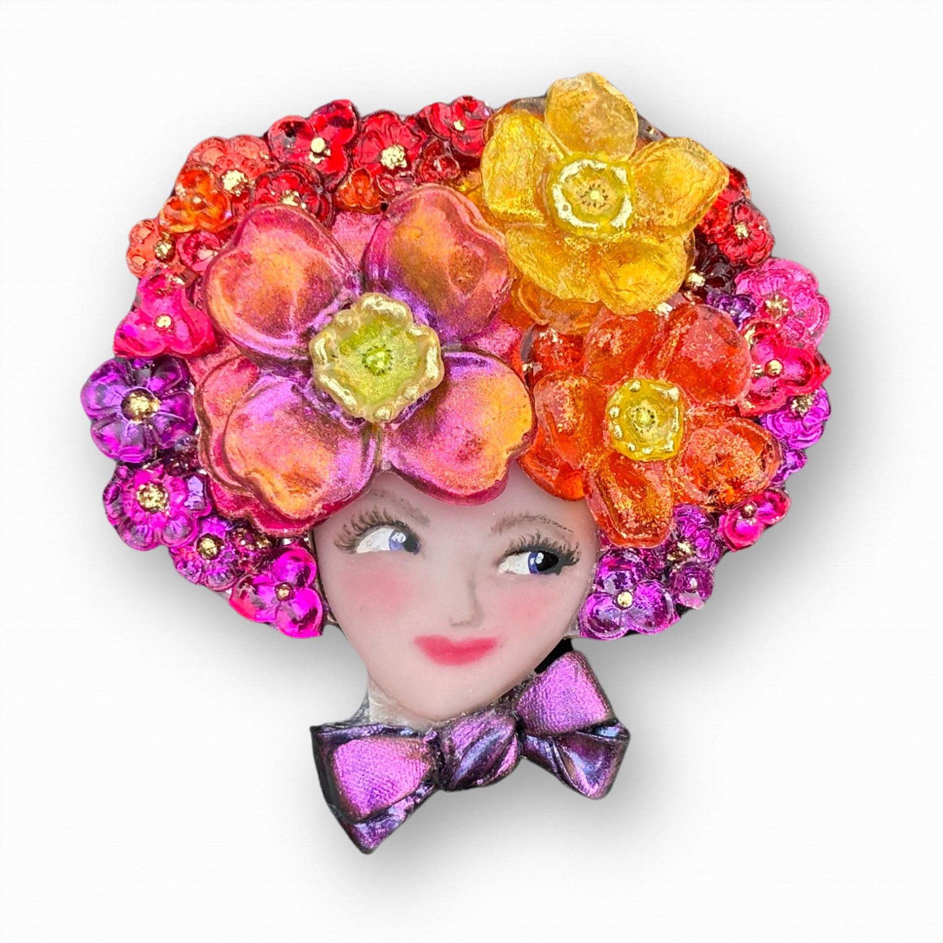 SHELLEY NORDMAN - MISS ROSE PIN - MIXED MEDIA - 3 x 2.75 x .75