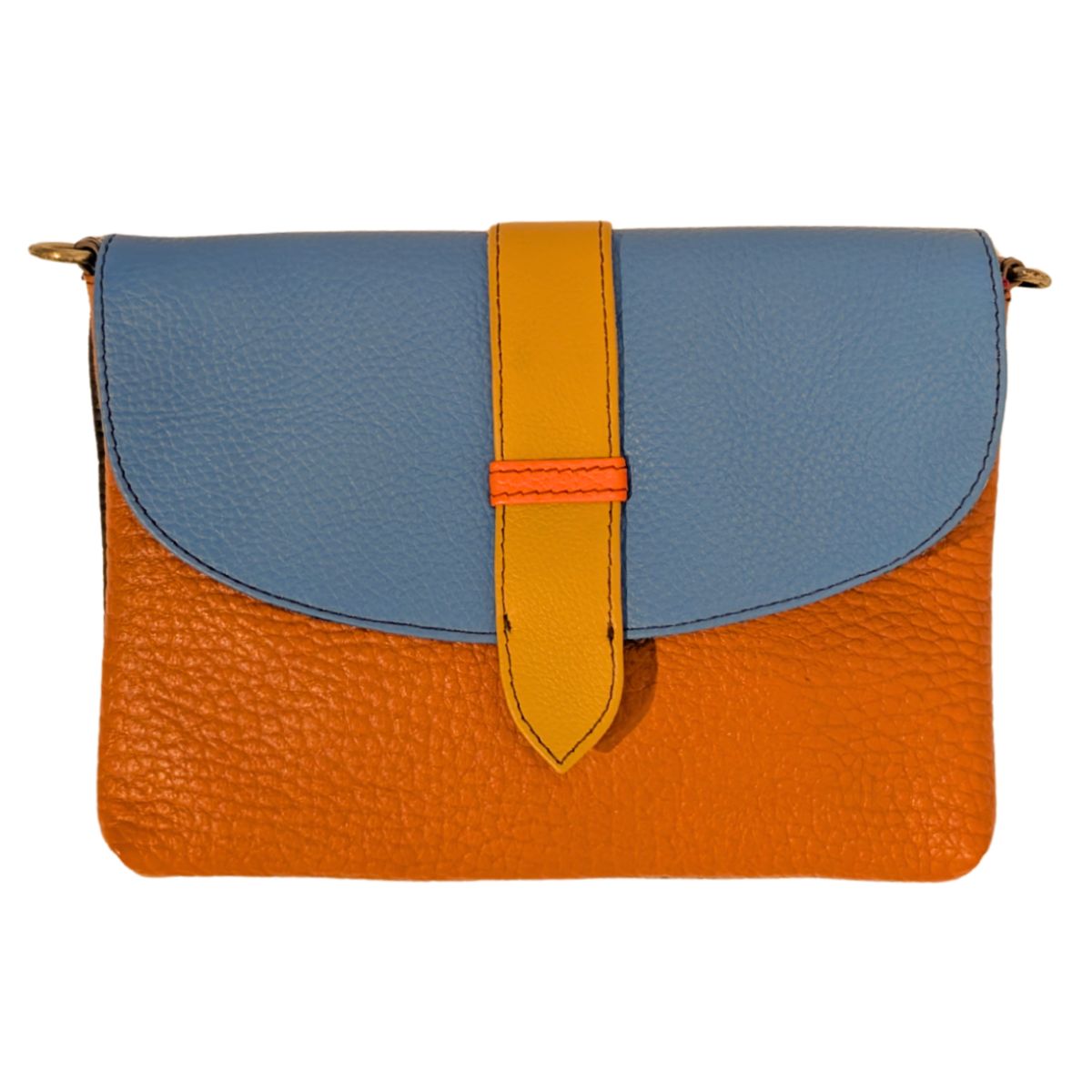 SORUKA - BROWN / BLUE SADDLE HANDBAG - LEATHER