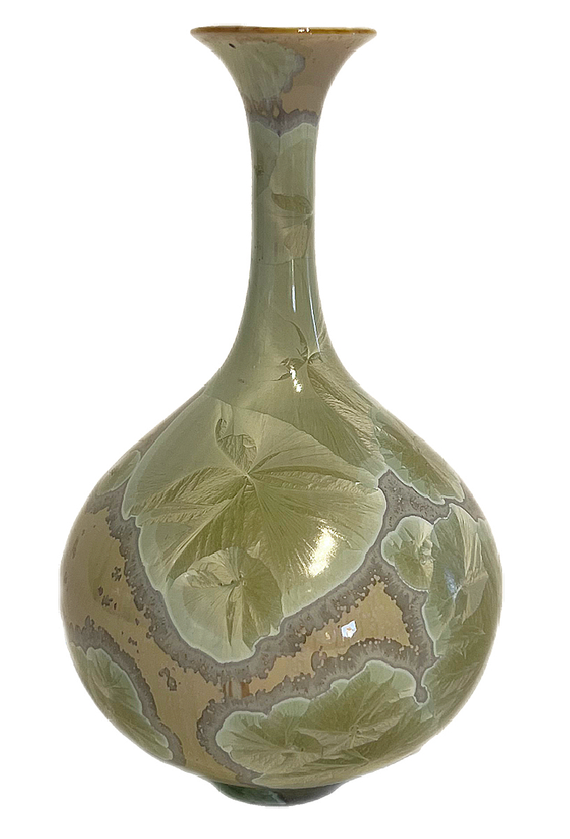 TANNER SAWITZ - BEIGE GREEN CRYSTALLINE GLAZE VASE - CERAMIC - 2.5 x 4.5 x 2.5