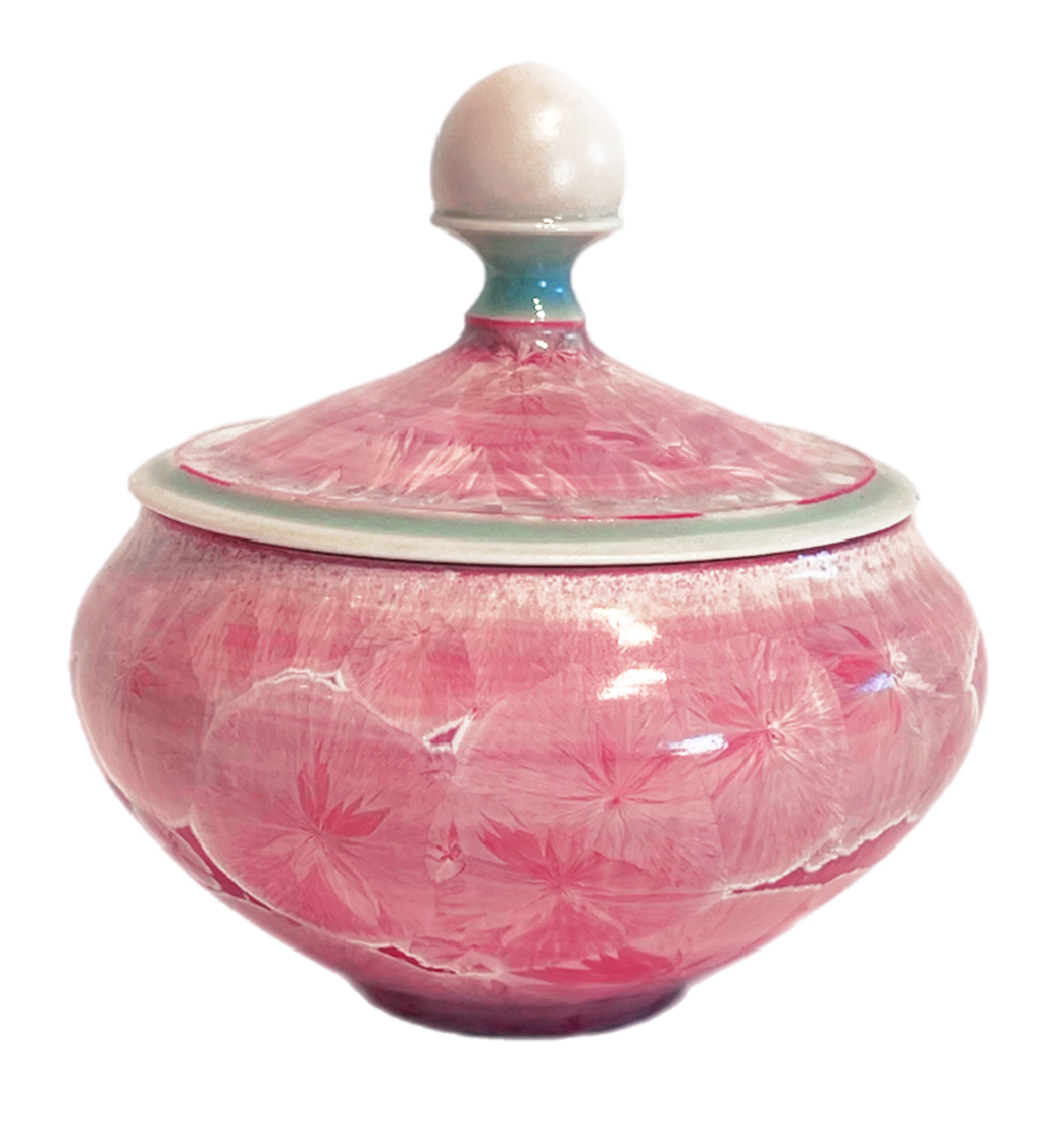 TANNER SAWITZ - ROSE CRYSTALLINE GLAZE BOWL W/ LID - CERAMIC - 4 x 4 x 4