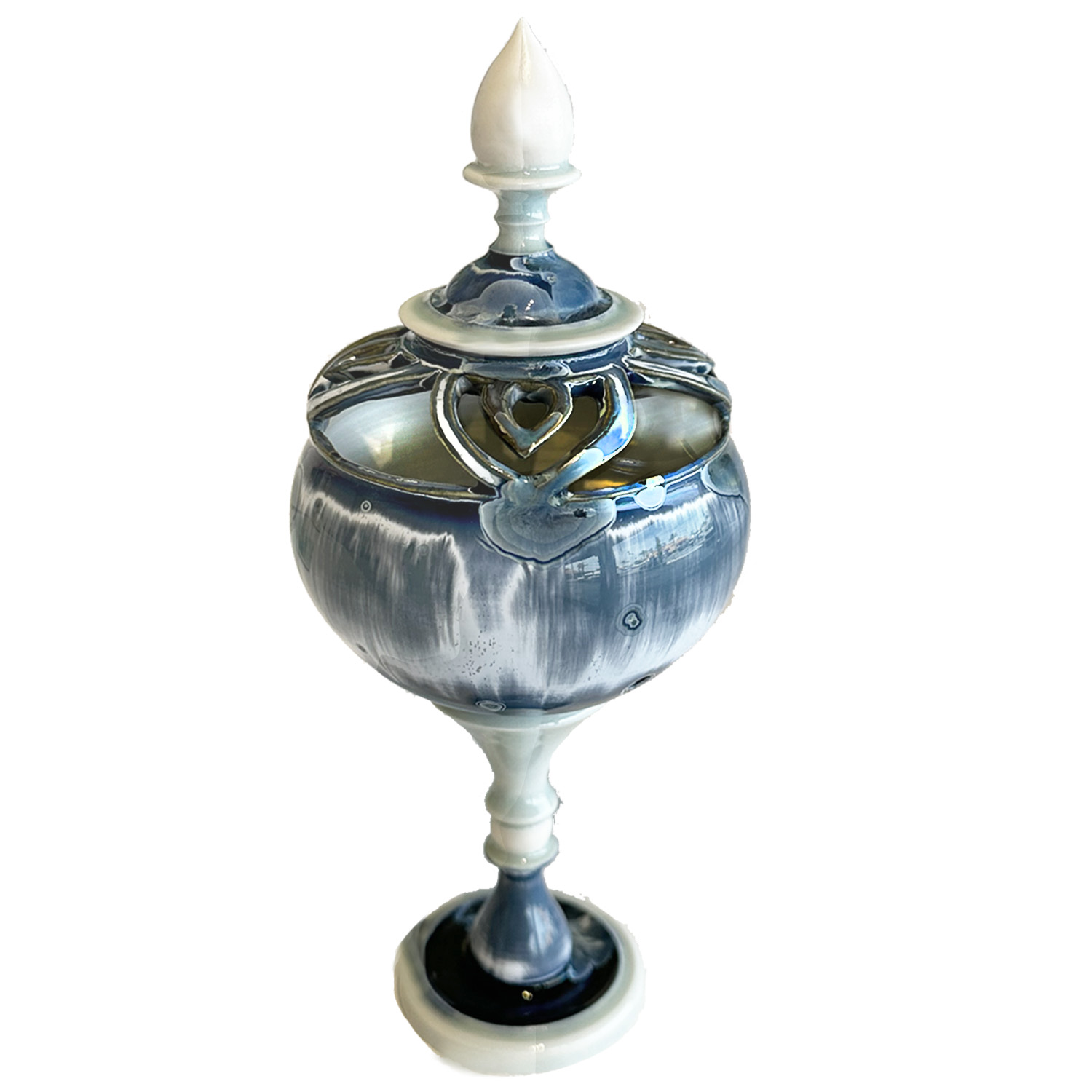 TANNER SAWITZ - DEEP BLUE & WHITE INCENSE BURNER - CERAMIC - 3 x 8 x 3