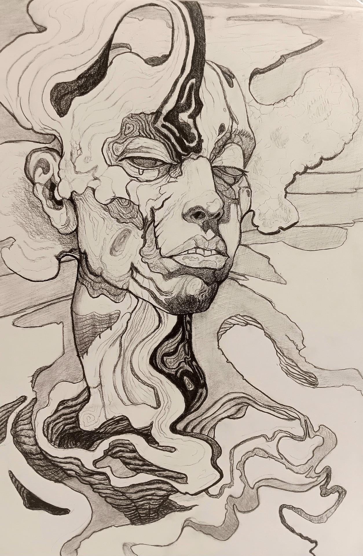 LEIGHTON CARTER - ABSTRACTED SURREAL - GRAPHITE - 12 X 16