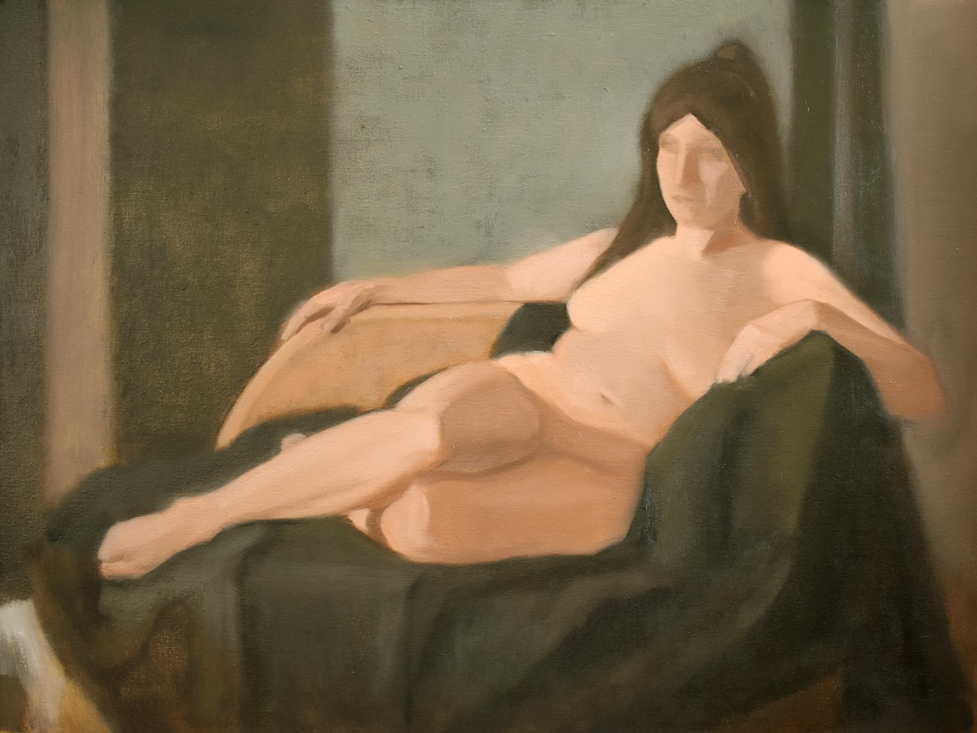 CURTIS GREEN - REPOSE IN GREY AND GREEN - OIL - 24 X 18
